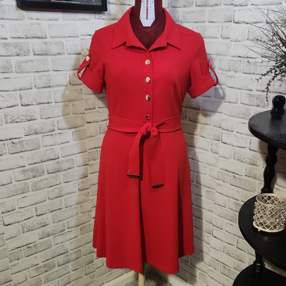 Elegant Red Button-Up Dress